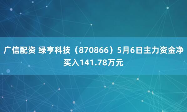广信配资 绿亨科技（870866）5月6日主力资金净买入141.78万元