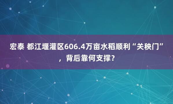 宏泰 都江堰灌区606.4万亩水稻顺利“关秧门”，背后靠何支撑？